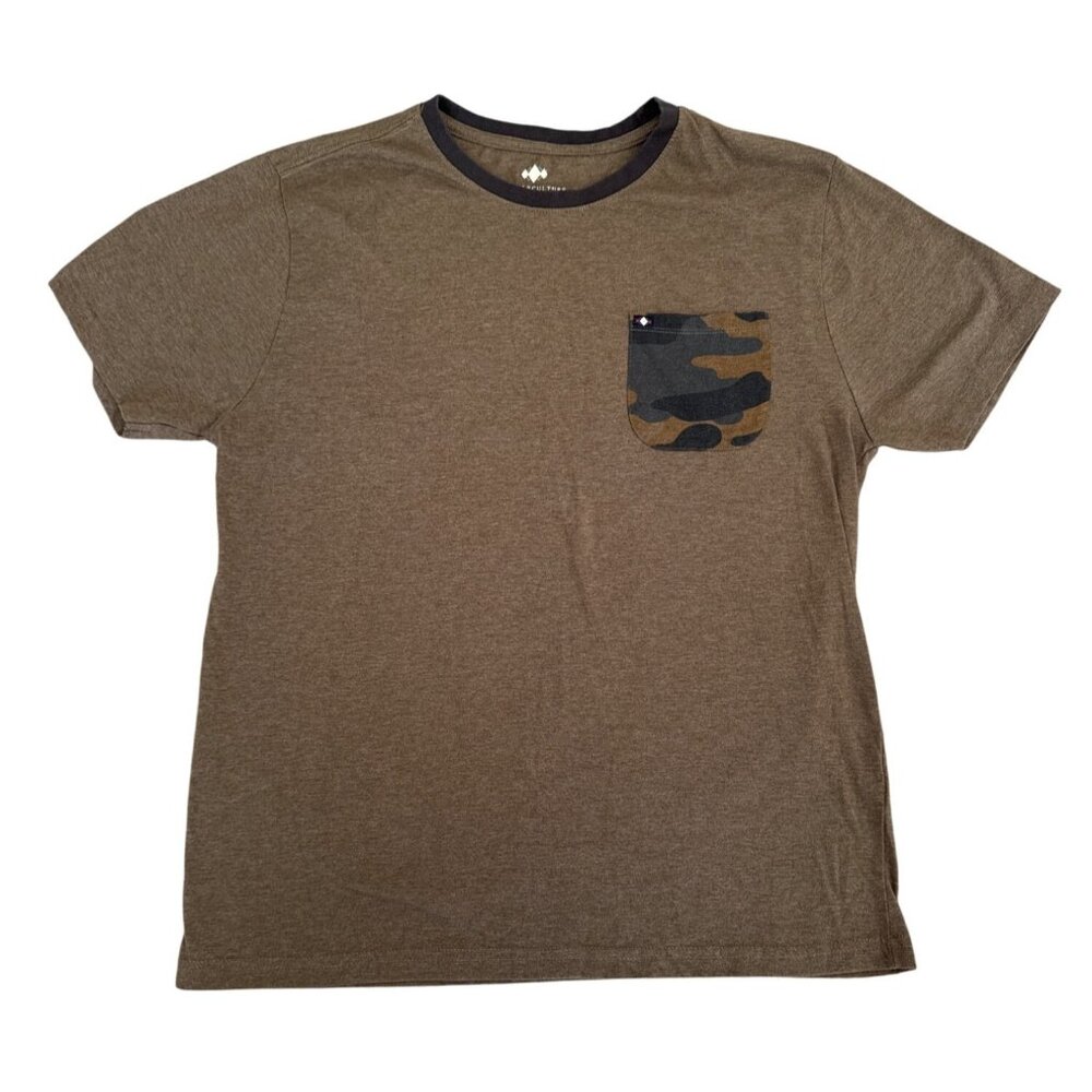 Argyleculture Russell Simmons Mens Brown T-Shirt W/ Camo Pocket Medium 60% Cotto